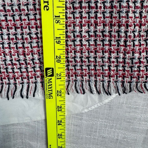 ZARA Tweed Women XS Puff Sleeve Fringe Top Blouse White Pink Academia Preppy - Picture 9 of 9